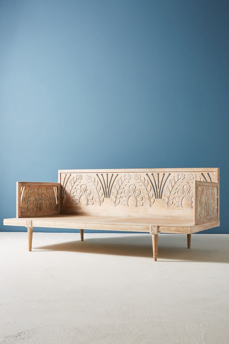 sofa lounger set, teak carved daybed, wooden carving diwan, wooden lounge sofa, carving diwan, 18th century carved chaise lounge, antique carved daybed, bed carving furniture, carved lounger, carved twin daybed