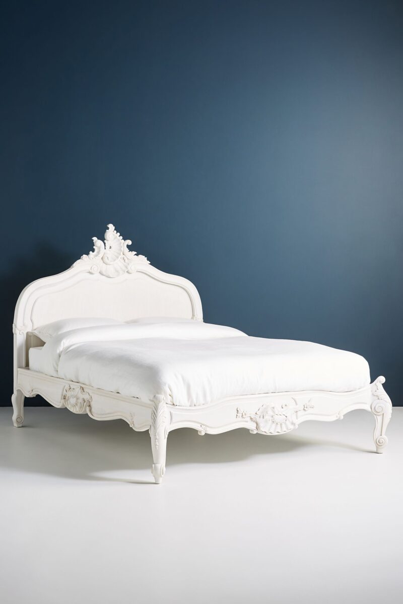 carved double bed, carved floral headboard, carved four poster bed, carved french bed, carved headboard bed, carved lotus headboard, carved mango wood bed, carved teak bed, carved twin headboard, carved wood canopy bed