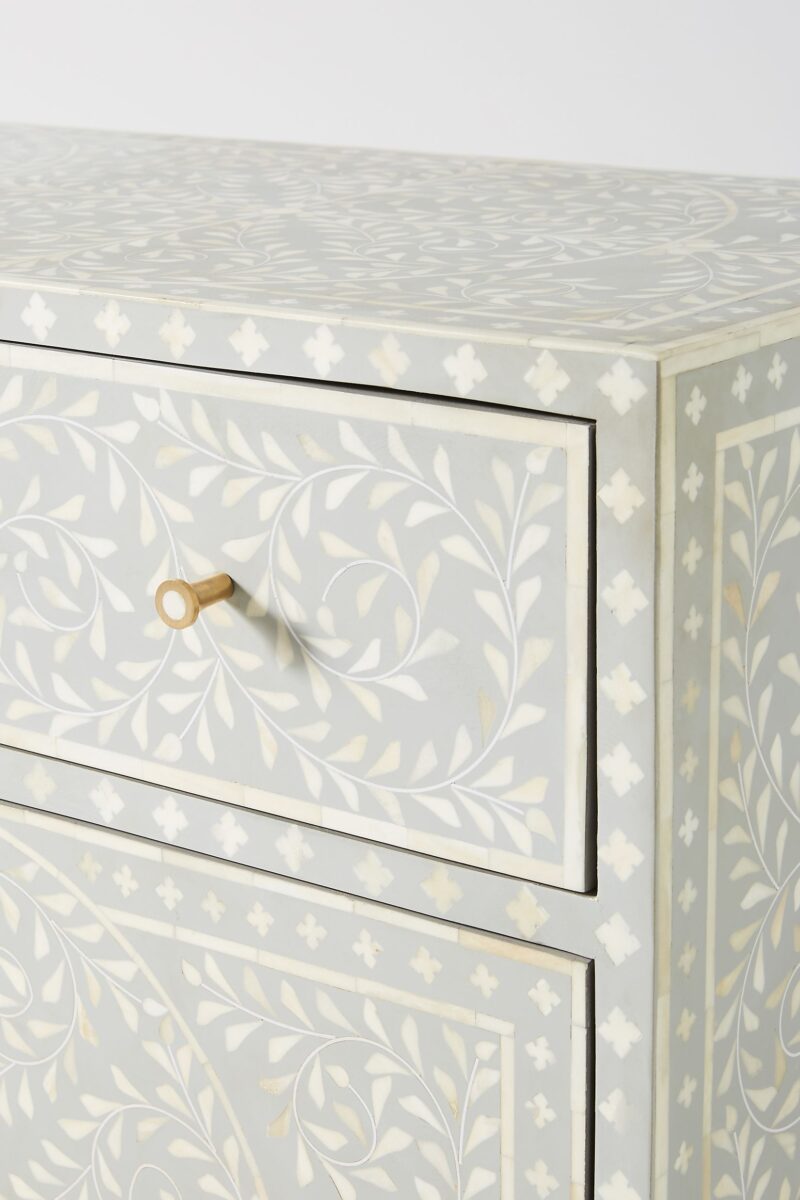 hand carved chest of drawers, indian carved nightstand, jali carved nightstand, white carved bedside table, white carved chest of drawers, white carved nightstand, white carved wood nightstand, wood carved nightstand, Bone Inlay Cabinet, Handcarved Bone Inlay Cabinet