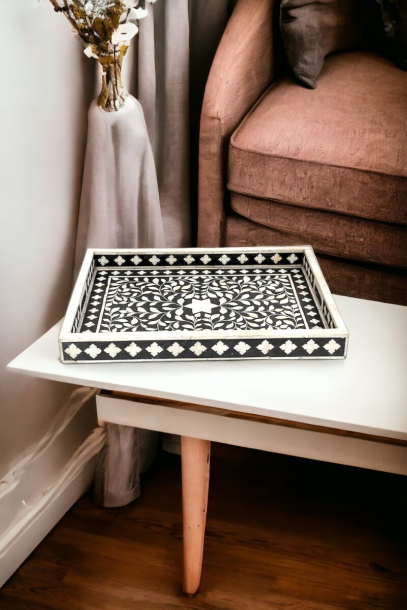 bone serving tray, brass inlay marble tray, faux bone tray, herringbone tray, inlaid bone tray, large bone tray, marble inlay tray, round bone inlay tray, round bone tray, tray inlay