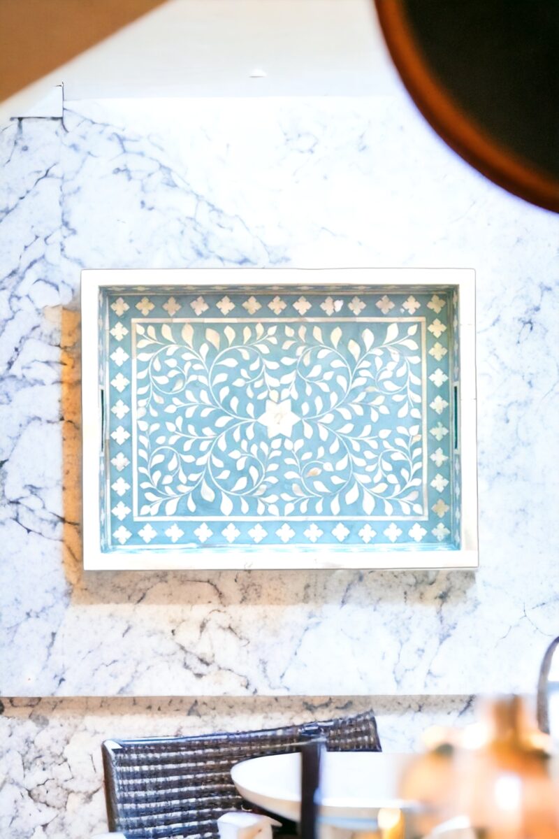 white bone inlay tray, white bone tray, black and white bone tray, black bone inlay tray, blue and white bone tray, bone decorative tray, bone inlay decorative tray, bone inlay hexagon tray, bone inlay nesting trays, bone inlay rectangular tray