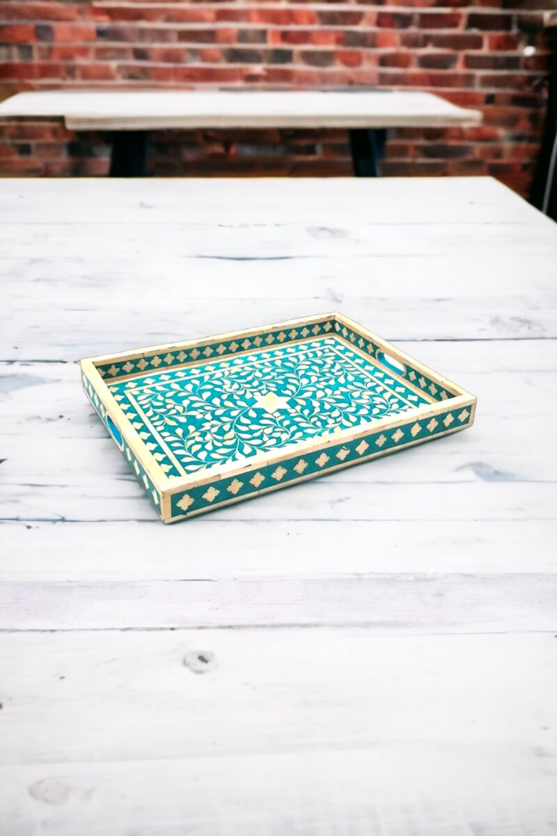 geometric bone inlay tray, grey bone tray, indian bone inlay tray, large round bone inlay tray, wood bone tray, wooden bone tray, bone inlay tray, bone tray, inlay tray, black and white bone inlay tray