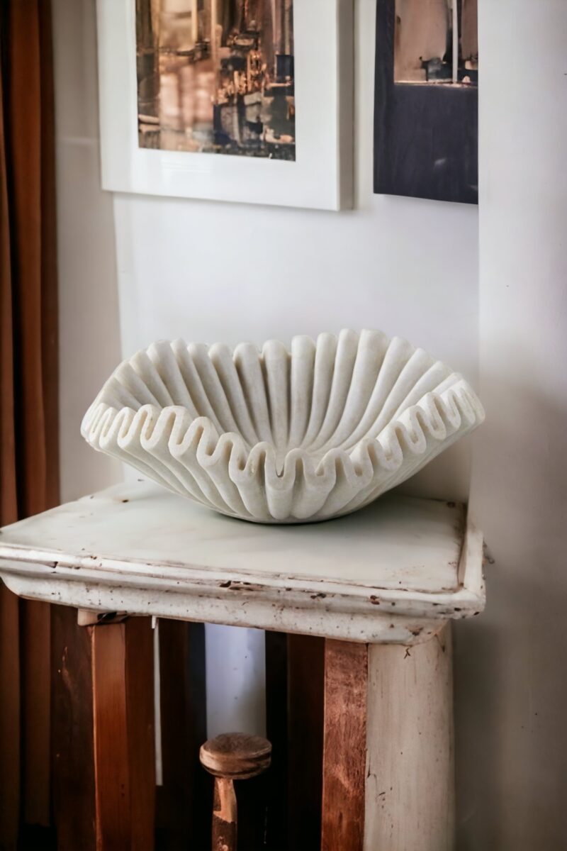 Ruffled bowl, gift for her him, marble bowl, handmade stone bowl, Indian jewelry bowl, fruit bowl, scallop bowl, marble flower bowl, fruit bowls, bowl