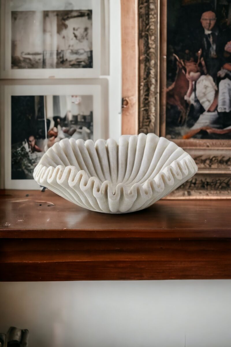 ripple bowl, fluted bowl, handmade bowl, gift bowl, marble fruit bowl, marble serving bowl, decorative bowl, stone bowl, jewellery dish, handcarved bowl
