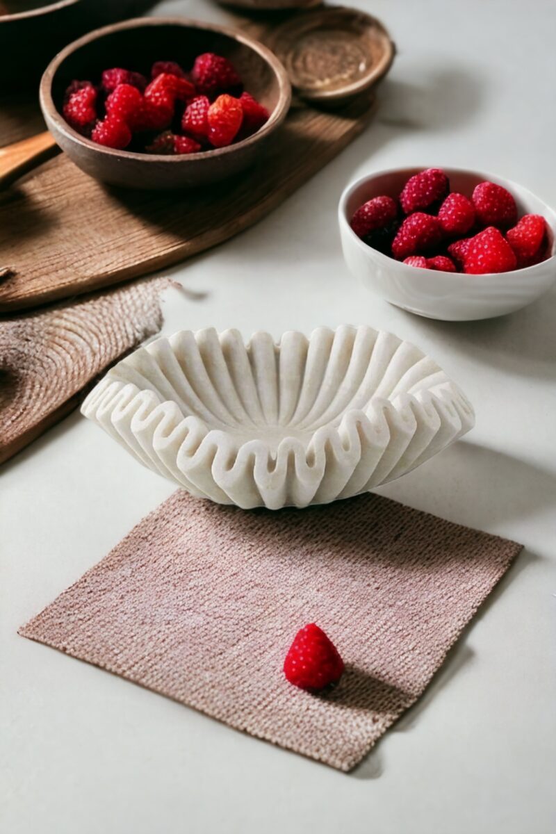 Ruffled bowl, gift for her him, marble bowl, handmade stone bowl, Indian jewelry bowl, fruit bowl, scallop bowl, marble flower bowl, fruit bowls, bowl