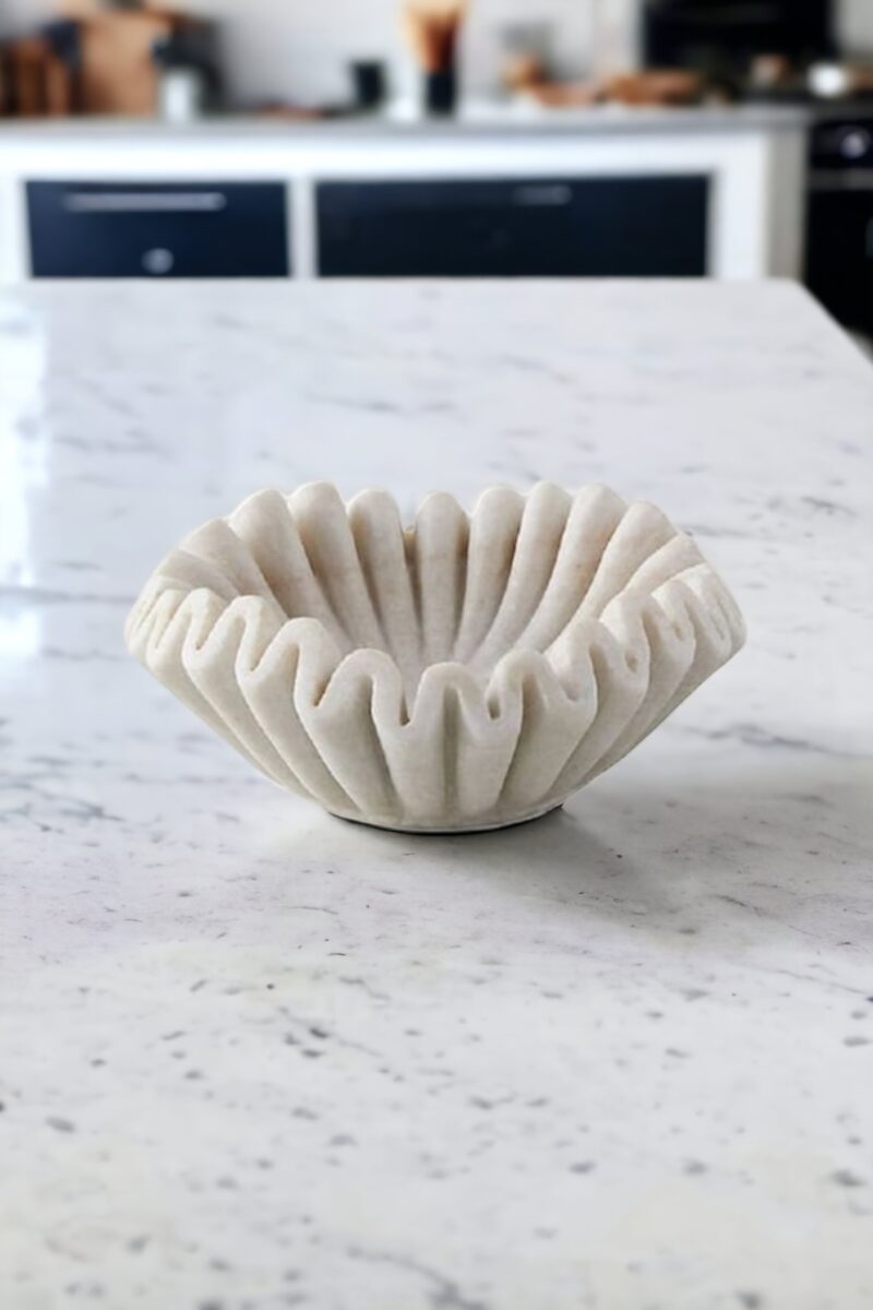 home décor, marble décor, white uruli key bowl, ring tray, ruffle bowl, Ruffled bowl, gift for her him, marble bowl, handmade stone bowl, Indian jewelry bowl