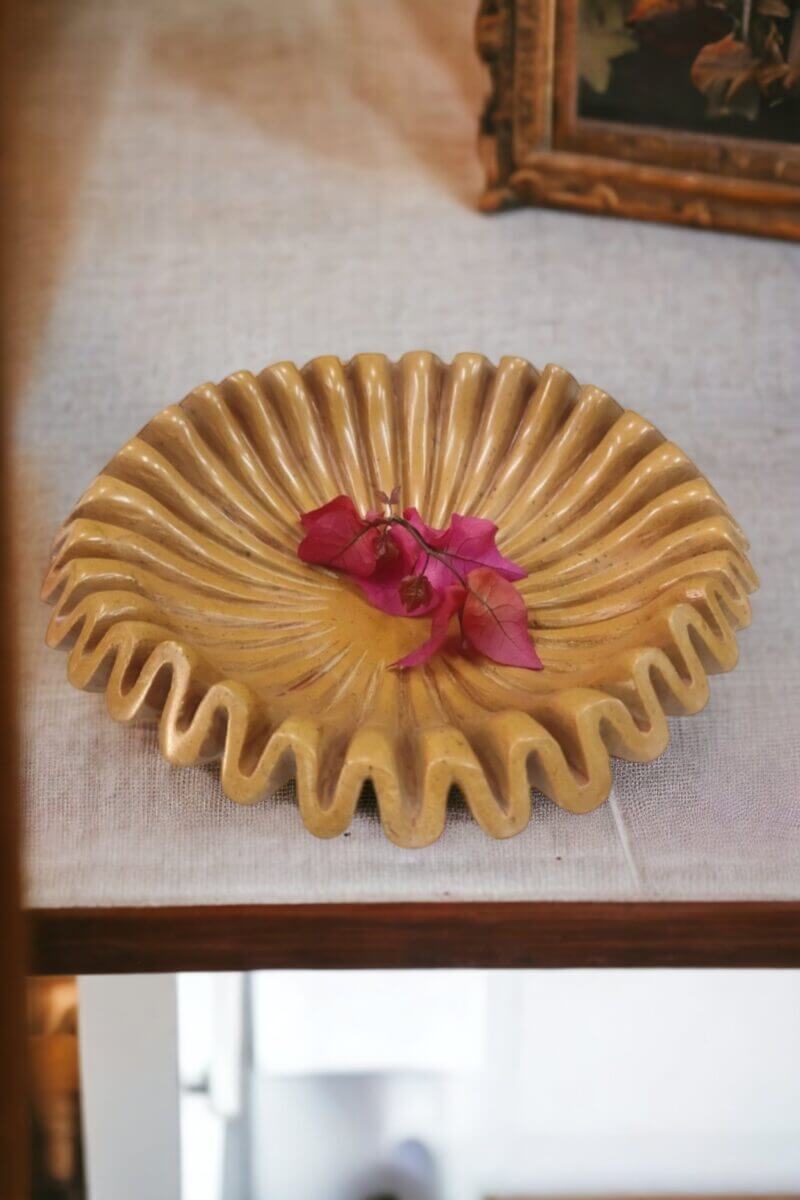 ruffle bowl, Ruffled bowl, decorative bowl, handcarved bowl