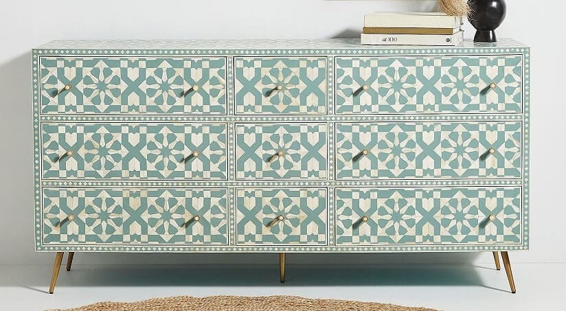 Bone Inlay Furniture Manufacturer in San Jose, Bone Inlay Furniture San Jose, Bone Inlay Chest of 9 Drawers San Jose, Moroccan Inlay Nine-Drawer Dresser San Jose