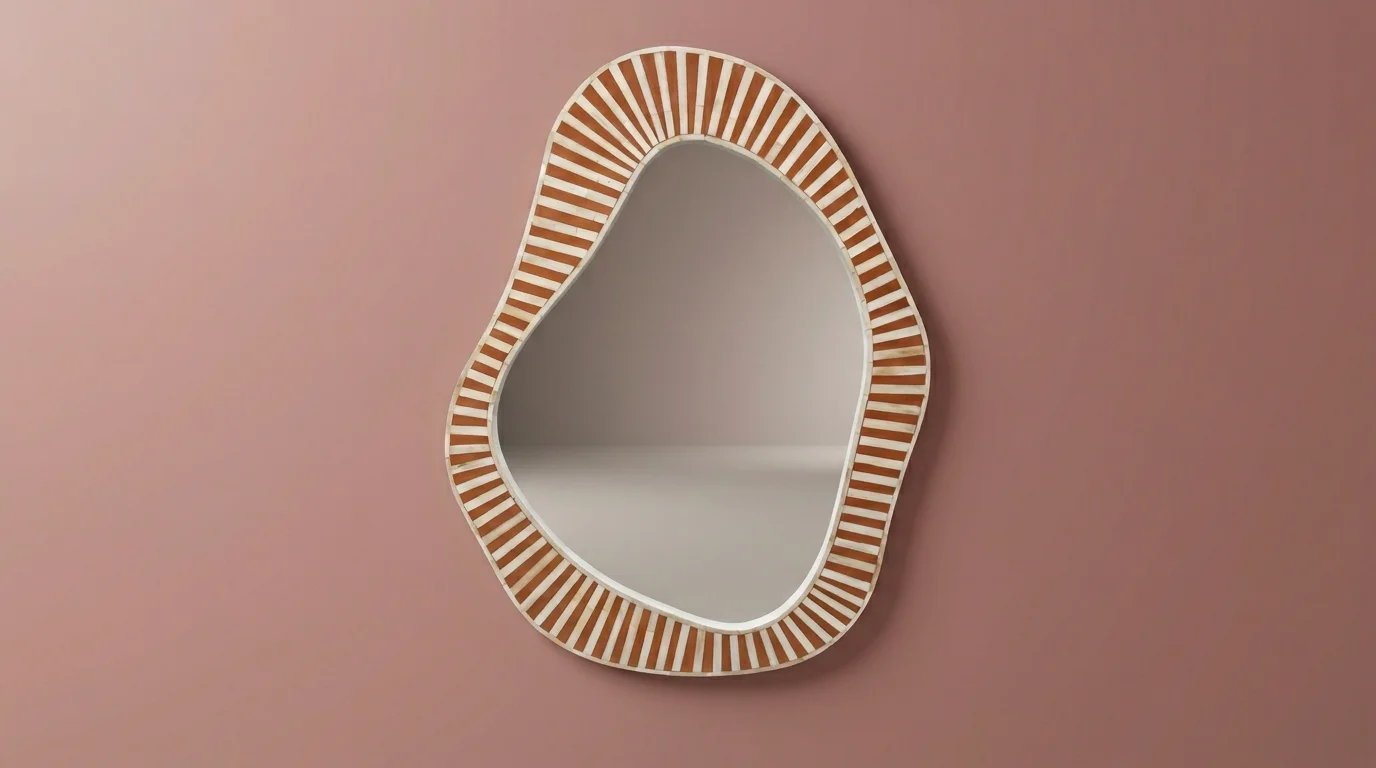 Abstract Bone Inlay Wall Mirror Almond