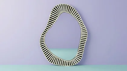 Abstract Bone Inlay Wall Mirror Black