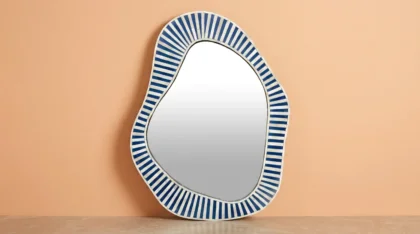 Abstract Bone Inlay Wall Mirror Blue