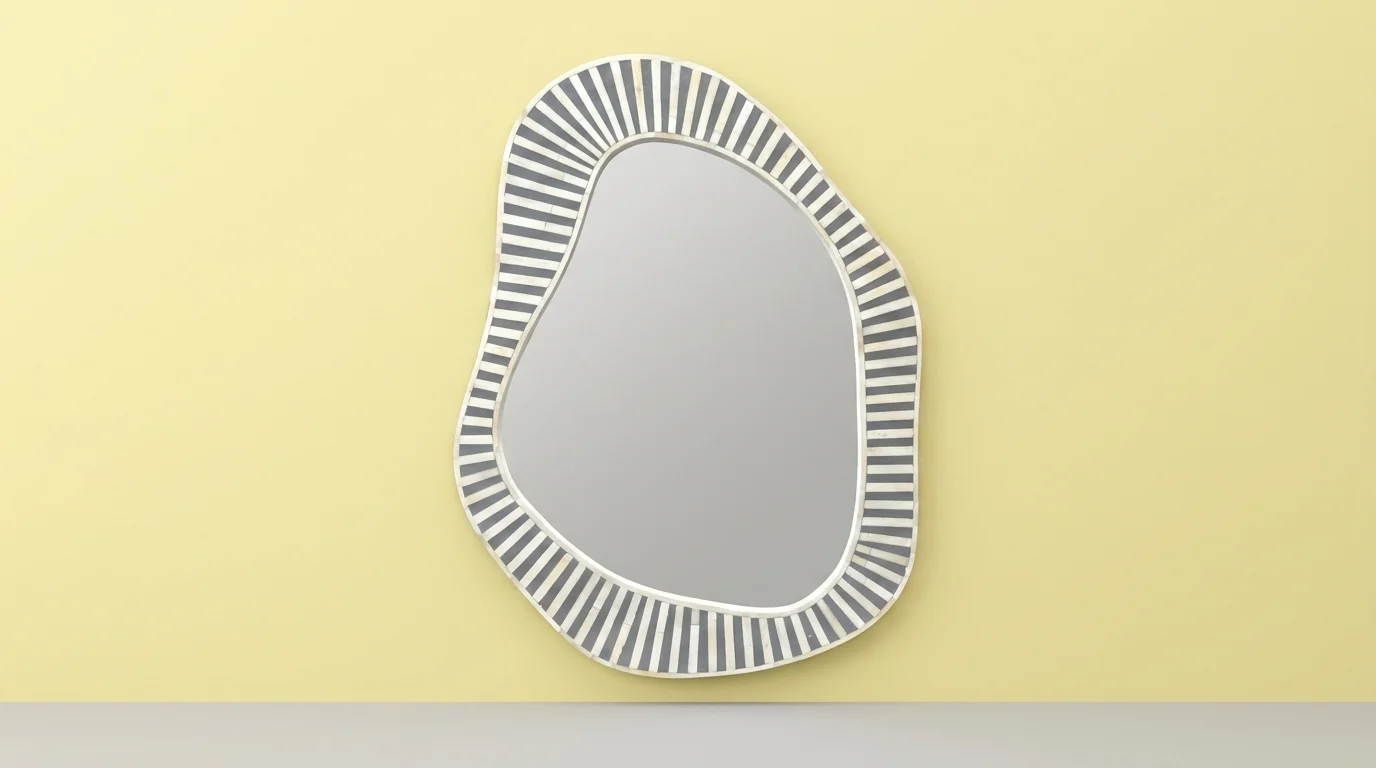 Abstract Bone Inlay Wall Mirror Grey