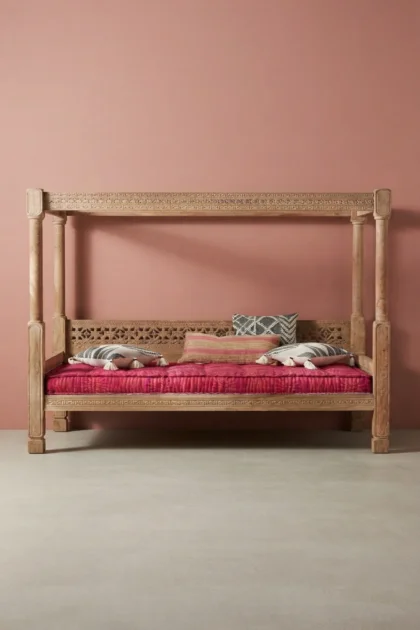 Handcarved Ezana Canopy Daybed Natural, buy handcarved ezana canopy daybed, luxury handcarved ezana canopy daybed, handcrafted handcarved ezana canopy daybed, handmade handcarved ezana canopy daybedHandcarved_Ezana_Canopy_Daybed_Natural_image_01_front_view_luxury_handcarved_wooden_daybed_cane_bedroom_living_room_lounge_artisan_premium_interior_furniture.webp
