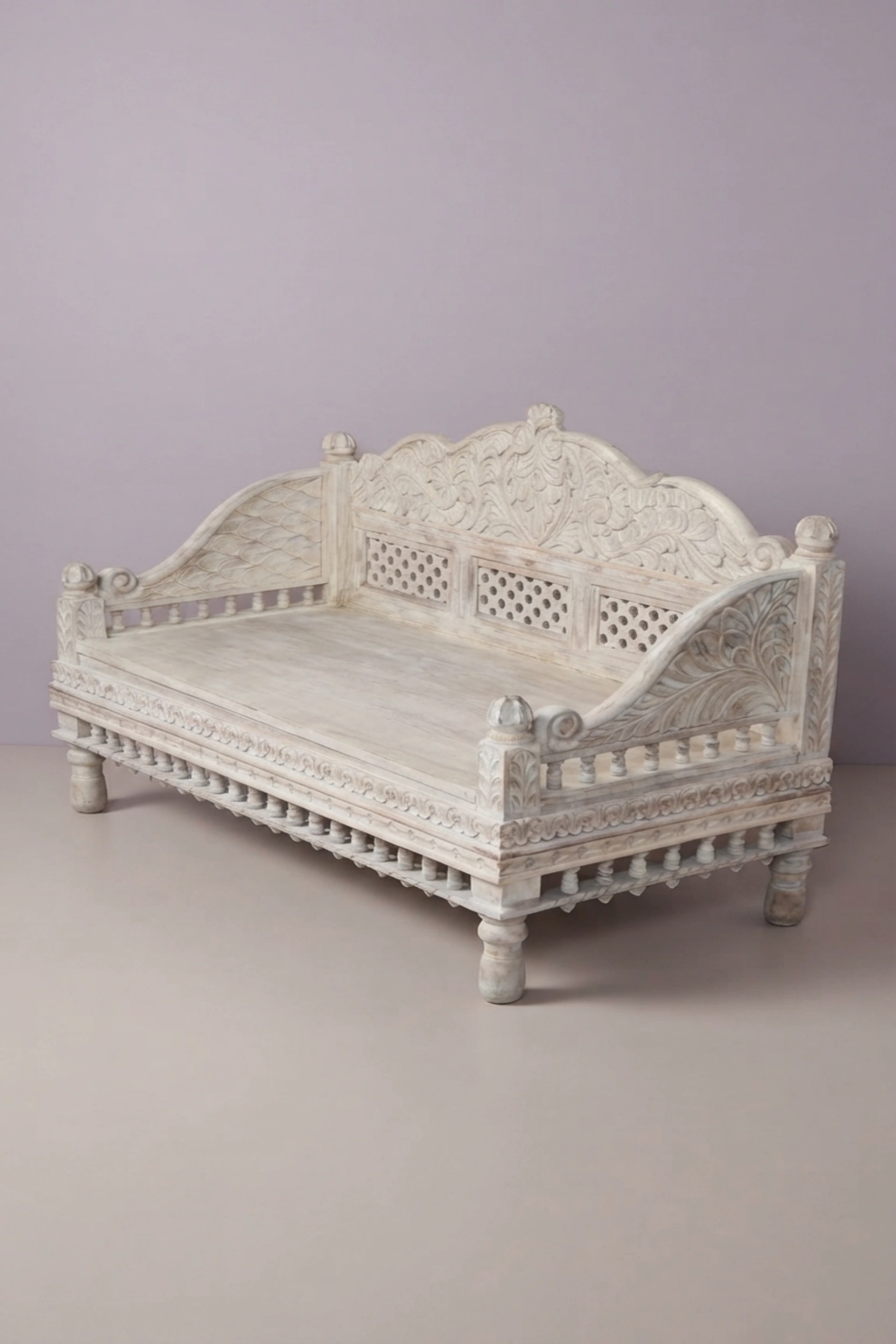 Natalie Handcarved Daybed White Distress, buy natalie handcarved daybed white, luxury natalie handcarved daybed white, handcrafted natalie handcarved daybed white, natalie handcarved daybed gift, caneNatalie_Handcarved_Daybed_White_Distress_image_01_front_view_luxury_handcarved_wooden_daybed_cane_bedroom_living_room_lounge_artisan_premium_interior_furniture.webp