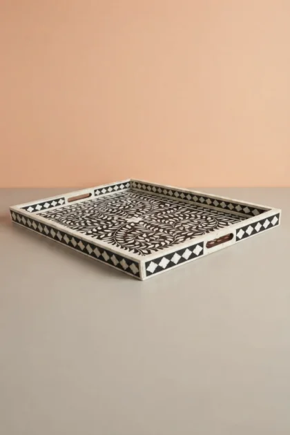 Black Bone Inlaid Rectangular Tray Floral Design Bone Inlay Serving Tray, buy black bone inlaid rectangular, luxury black bone inlaid rectangular, handcrafted black bone inlaid rectangular, black boneblack-bone-inlaid-rectangular-tray-floral-design-bone-inlay-serving-tray-black-furniture-bone-inlay-furniture-decorative-tray-01.webp
