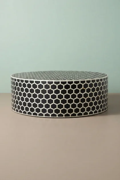 Bone Inlaid Round Coffee Table Honeycomb Black Bone Inlay Centre Table, buy bone inlaid round coffee, luxury bone inlaid round coffee, handcrafted bone inlaid round coffee, bone inlaid round giftbone-inlaid-round-coffee-table-honeycomb-black-bone-inlay-centre-table-black-furniture-bone-inlay-furniture-center-table-coffee-table-01.webp