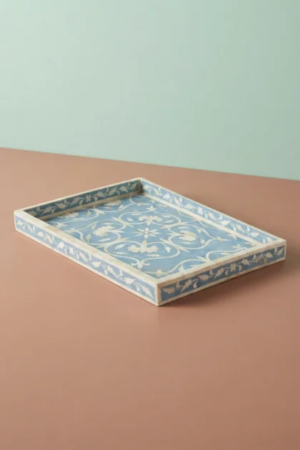 Bone Inlay Flower Tray Sky Blue Blue Bone Inlay Tray, buy bone inlay flower tray, luxury bone inlay flower tray, handcrafted bone inlay flower tray, handmade bone inlay flower tray, bone inlay, bonebone-inlay-flower-tray-sky-blue-blue-bone-inlay-tray-blue-furniture-bone-inlay-furniture-botanical-design-decorative-tray-flower-pattern-handmade-01.webp