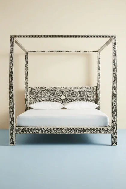 Bone Inlay Four Poster Bed Black, buy bone inlay four poster, luxury bone inlay four poster, handcrafted bone inlay four poster, handmade bone inlay four poster, bone inlay four poster online, bonebone-inlay-four-poster-bed-black-bedroom-furniture-beds-black-furniture-bone-inlay-furniture-handmade-bone-inlay-01.webp