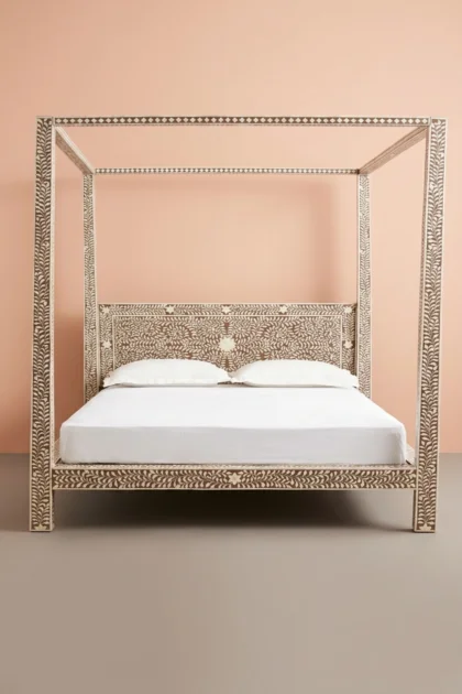 Bone Inlay Four Poster Bed Brown, buy bone inlay four poster, luxury bone inlay four poster, handcrafted bone inlay four poster, handmade bone inlay four poster, bone inlay four poster online, bonebone-inlay-four-poster-bed-brown-bedroom-furniture-beds-bone-inlay-furniture-brown-furniture-handmade-bone-inlay-01.webp