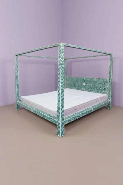 Bone Inlay Four Poster Bed Teal Green, buy bone inlay four poster, luxury bone inlay four poster, handcrafted bone inlay four poster, handmade bone inlay four poster, bone inlay four poster onlinebone-inlay-four-poster-bed-teal-green-bedroom-furniture-beds-bone-inlay-furniture-green-furniture-handmade-bone-inlay-01.webp