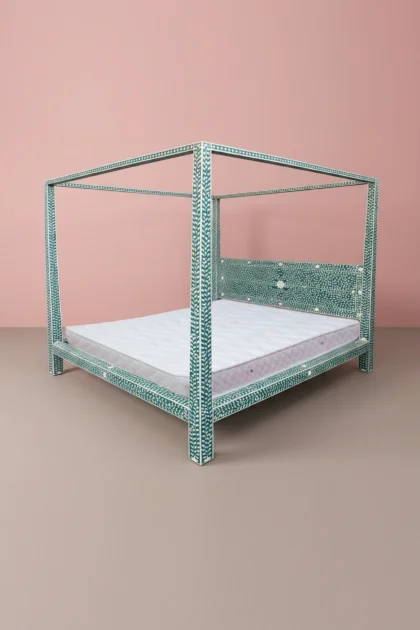 Bone Inlay Four Poster Bed Teal Green Ready, buy bone inlay four poster, luxury bone inlay four poster, handcrafted bone inlay four poster, handmade bone inlay four poster, bone inlay four furniturebone-inlay-four-poster-bed-teal-green-ready-bedroom-furniture-beds-bone-inlay-furniture-green-furniture-handmade-bone-inlay-01.webp