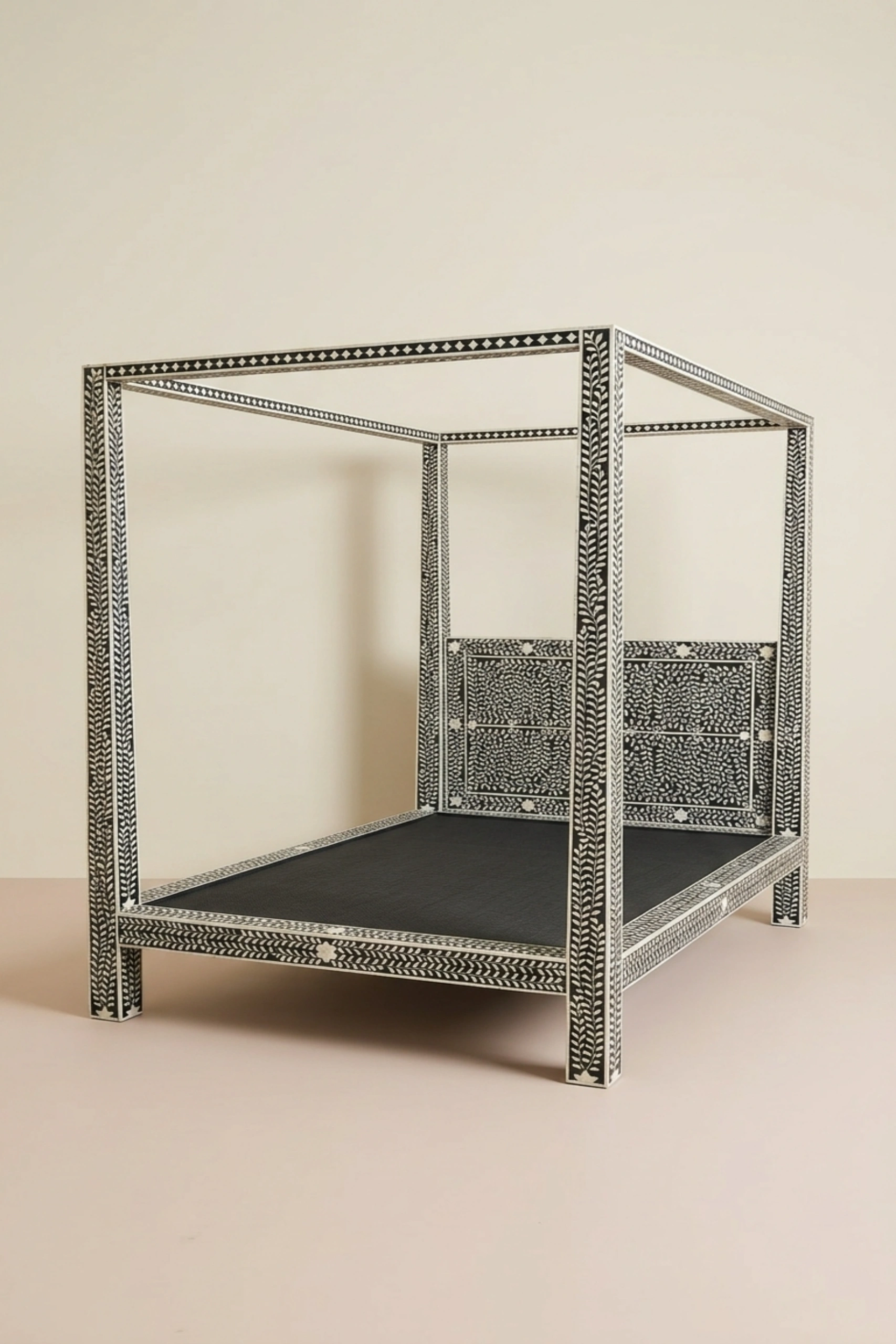 Bone Inlay Four Poster Single Bed Black, buy bone inlay four poster, luxury bone inlay four poster, handcrafted bone inlay four poster, handmade bone inlay four poster, bone inlay four poster onlinebone-inlay-four-poster-single-bed-black-bedroom-furniture-beds-black-furniture-bone-inlay-furniture-handmade-bone-inlay-01.webp
