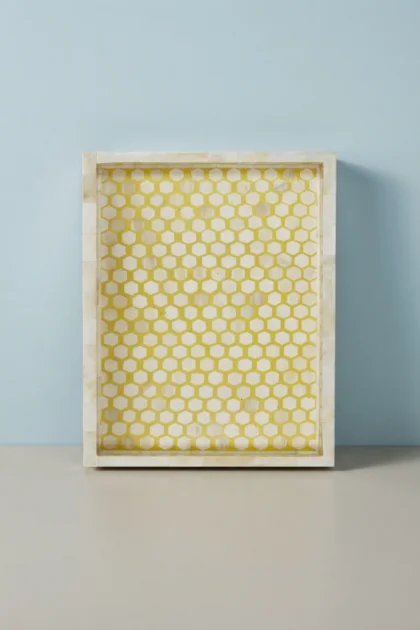 Bone Inlay Tray Inverse Hexagon Yellow, buy bone inlay tray inverse, luxury bone inlay tray inverse, handcrafted bone inlay tray inverse, handmade bone inlay tray inverse, bone inlay tray gift, bonebone-inlay-tray-inverse-hexagon-yellow-bone-inlay-furniture-decorative-tray-handmade-bone-inlay-hexagon-pattern-yellow-furniture-01.webp
