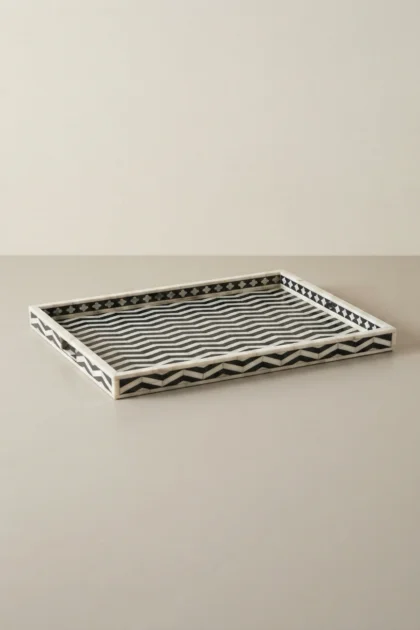 Chevron Bone Inlay Tray Black, buy chevron bone inlay tray, luxury chevron bone inlay tray, handcrafted chevron bone inlay tray, handmade chevron bone inlay tray, chevron bone inlay tray online, bonechevron-bone-inlay-tray-black-black-furniture-bone-inlay-furniture-chevron-pattern-decorative-tray-handmade-bone-inlay-01.webp