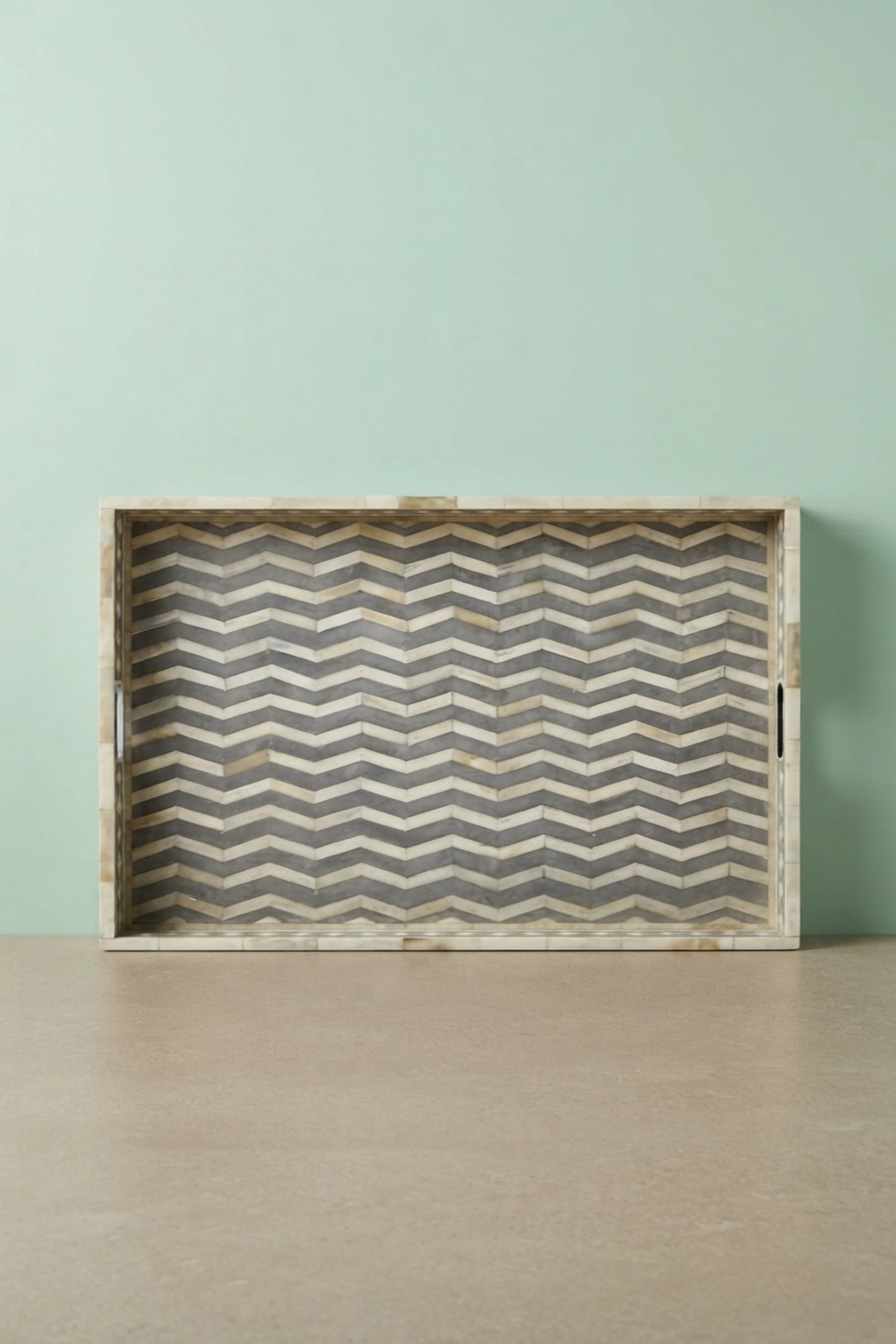 Chevron Bone Inlay Tray Grey, buy chevron bone inlay tray, luxury chevron bone inlay tray, handcrafted chevron bone inlay tray, handmade chevron bone inlay tray, chevron bone inlay tray online, bonechevron-bone-inlay-tray-grey-bone-inlay-furniture-chevron-pattern-decorative-tray-grey-furniture-handmade-bone-inlay-01.webp