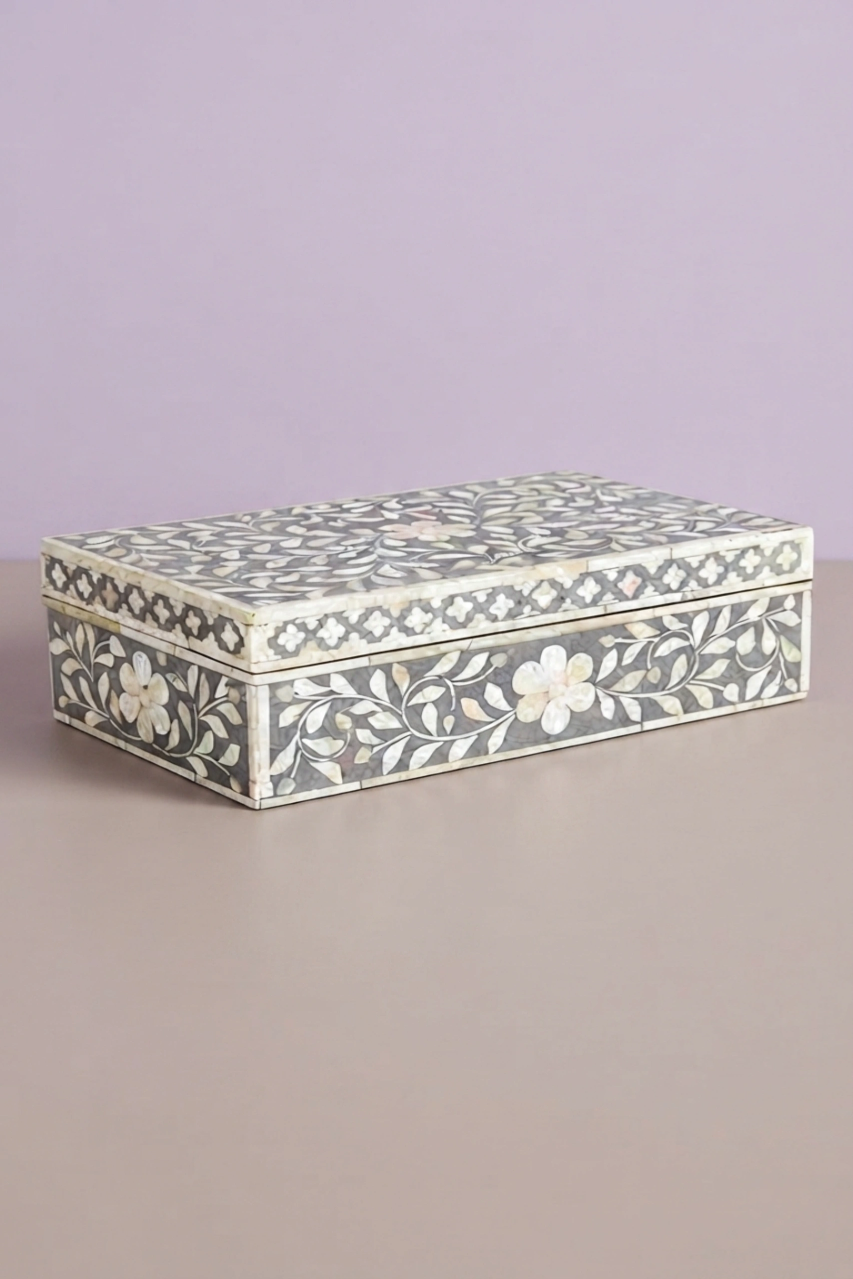 Floral Bone Inlay Box Grey, buy floral bone inlay box, luxury floral bone inlay box, handcrafted floral bone inlay box, handmade floral bone inlay box, floral bone inlay box online, floral bone, bonefloral-bone-inlay-box-grey-bone-inlay-furniture-box-floral-design-floral-pattern-flower-motif-grey-furniture-handmade-bone-inlay-jewelry-box-ornamental-box-01.webp