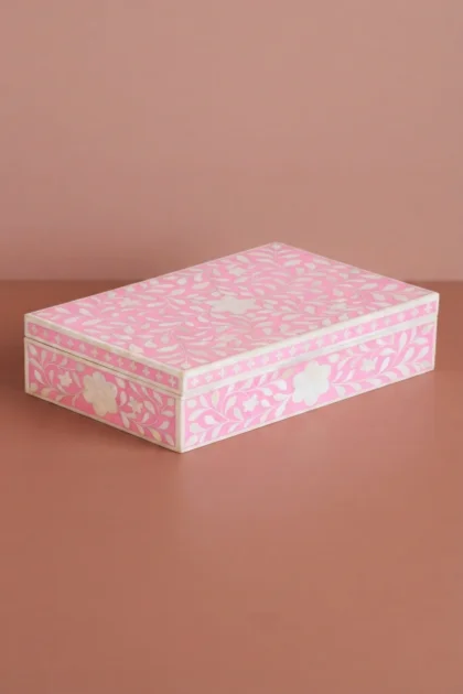 Floral Bone Inlay Box Pink, buy floral bone inlay box, luxury floral bone inlay box, handcrafted floral bone inlay box, handmade floral bone inlay box, floral bone inlay box online, floral bone, bonefloral-bone-inlay-box-pink-bone-inlay-furniture-box-floral-design-floral-pattern-flower-motif-handmade-bone-inlay-jewelry-box-ornamental-box-pink-furniture-01.webp