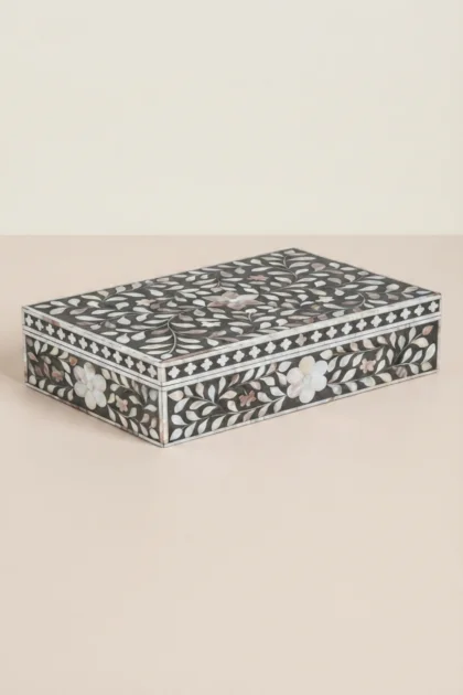 Floral Mother Of Pearl Inlay Box Black, buy floral mother pearl inlay, luxury floral mother pearl inlay, handcrafted floral mother pearl inlay, handmade floral mother pearl inlay, floral mother, pearlfloral-mother-of-pearl-inlay-box-black-black-furniture-box-floral-design-floral-pattern-flower-motif-jewelry-box-mop-inlay-furniture-mother-of-pearl-inlay-ornamental-box-01.webp