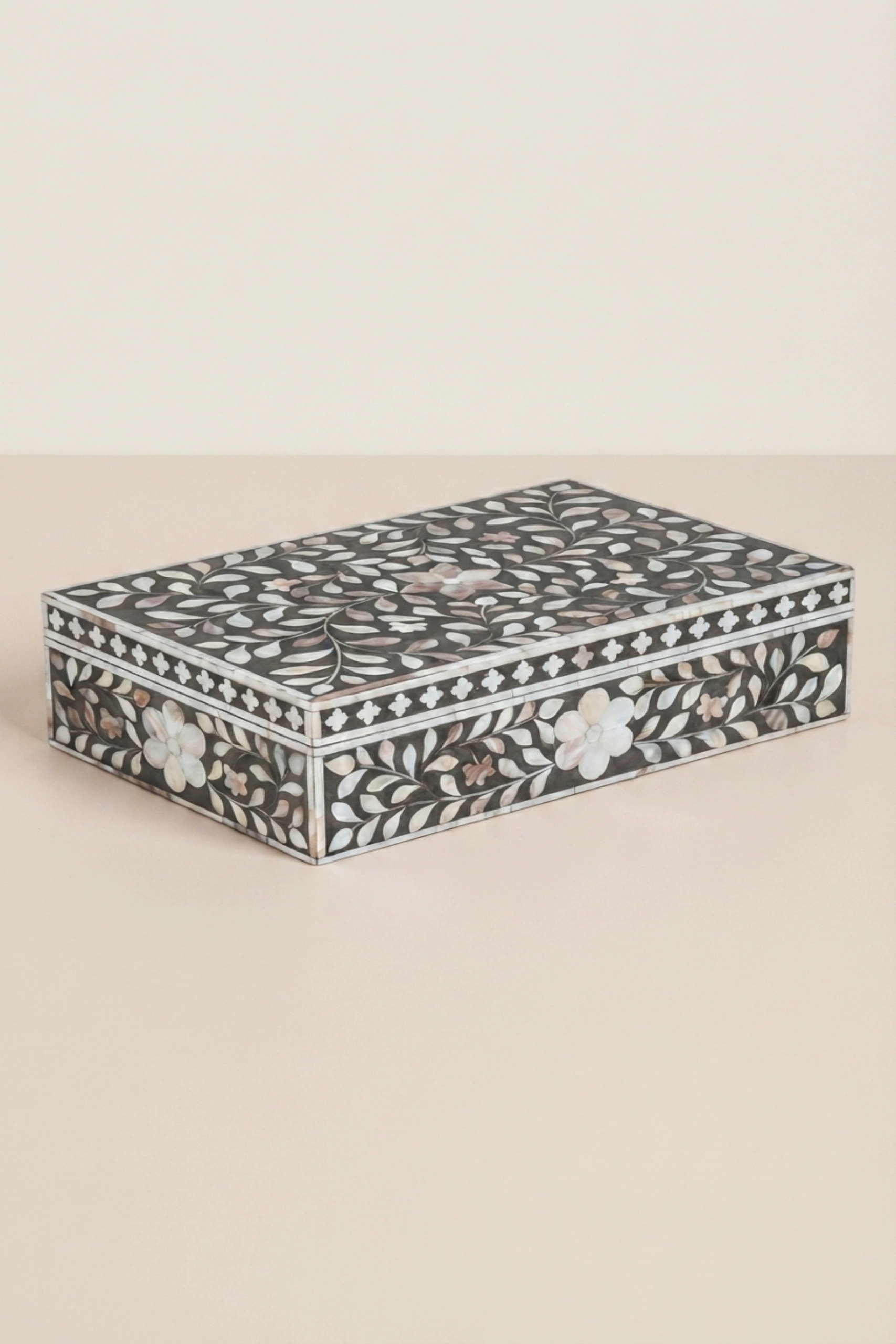 Floral Mother Of Pearl Inlay Box Black, buy floral mother pearl inlay, luxury floral mother pearl inlay, handcrafted floral mother pearl inlay, handmade floral mother pearl inlay, floral mother, pearlfloral-mother-of-pearl-inlay-box-black-black-furniture-box-floral-design-floral-pattern-flower-motif-jewelry-box-mop-inlay-furniture-mother-of-pearl-inlay-ornamental-box-01.webp