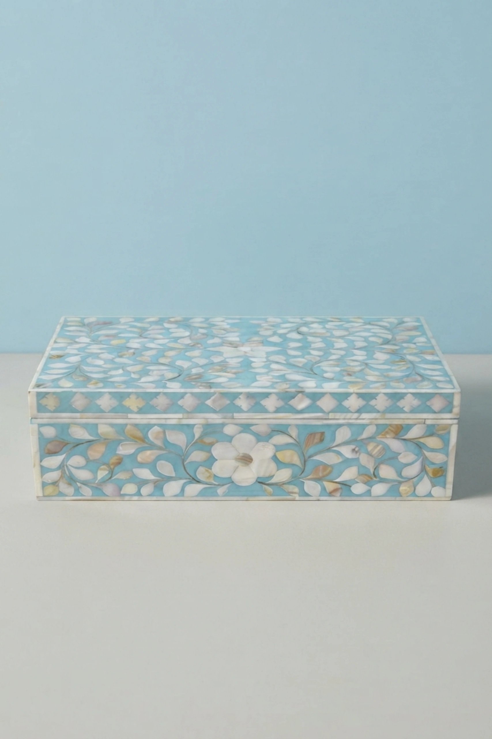 Floral Mother Of Pearl Inlay Box Turquoise, buy floral mother pearl inlay, luxury floral mother pearl inlay, handcrafted floral mother pearl inlay, handmade floral mother pearl inlay, floral motherfloral-mother-of-pearl-inlay-box-turquoise-box-floral-design-floral-pattern-flower-motif-jewelry-box-mop-inlay-furniture-mother-of-pearl-inlay-ornamental-box-01.webp