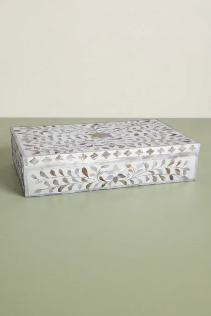 Floral Mother Of Pearl Inlay Box White, buy floral mother pearl inlay, luxury floral mother pearl inlay, handcrafted floral mother pearl inlay, handmade floral mother pearl inlay, floral mother, pearlfloral-mother-of-pearl-inlay-box-white-box-floral-design-floral-pattern-flower-motif-jewelry-box-mop-inlay-furniture-mother-of-pearl-inlay-ornamental-box-white-furniture-01.webp