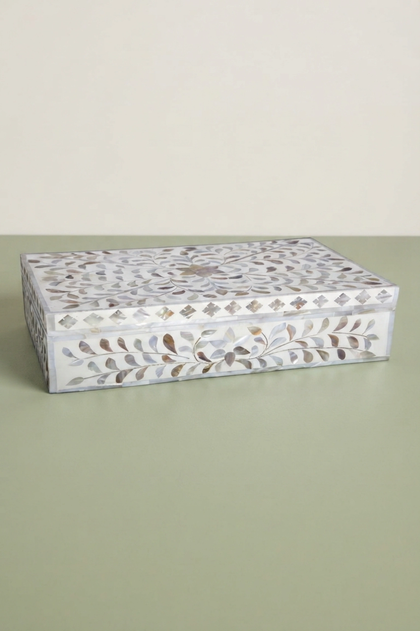 Floral Mother Of Pearl Inlay Box White, buy floral mother pearl inlay, luxury floral mother pearl inlay, handcrafted floral mother pearl inlay, handmade floral mother pearl inlay, floral mother, pearlfloral-mother-of-pearl-inlay-box-white-box-floral-design-floral-pattern-flower-motif-jewelry-box-mop-inlay-furniture-mother-of-pearl-inlay-ornamental-box-white-furniture-01.webp