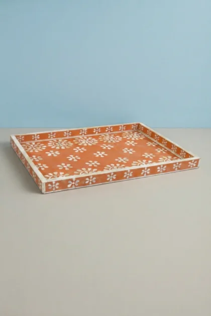 Flower Bone Inlay Tray Orange, buy flower bone inlay tray, luxury flower bone inlay tray, handcrafted flower bone inlay tray, handmade flower bone inlay tray, flower bone inlay tray online, bone inlayflower-bone-inlay-tray-orange-bone-inlay-furniture-botanical-design-decorative-tray-flower-pattern-handmade-bone-inlay-01.webp