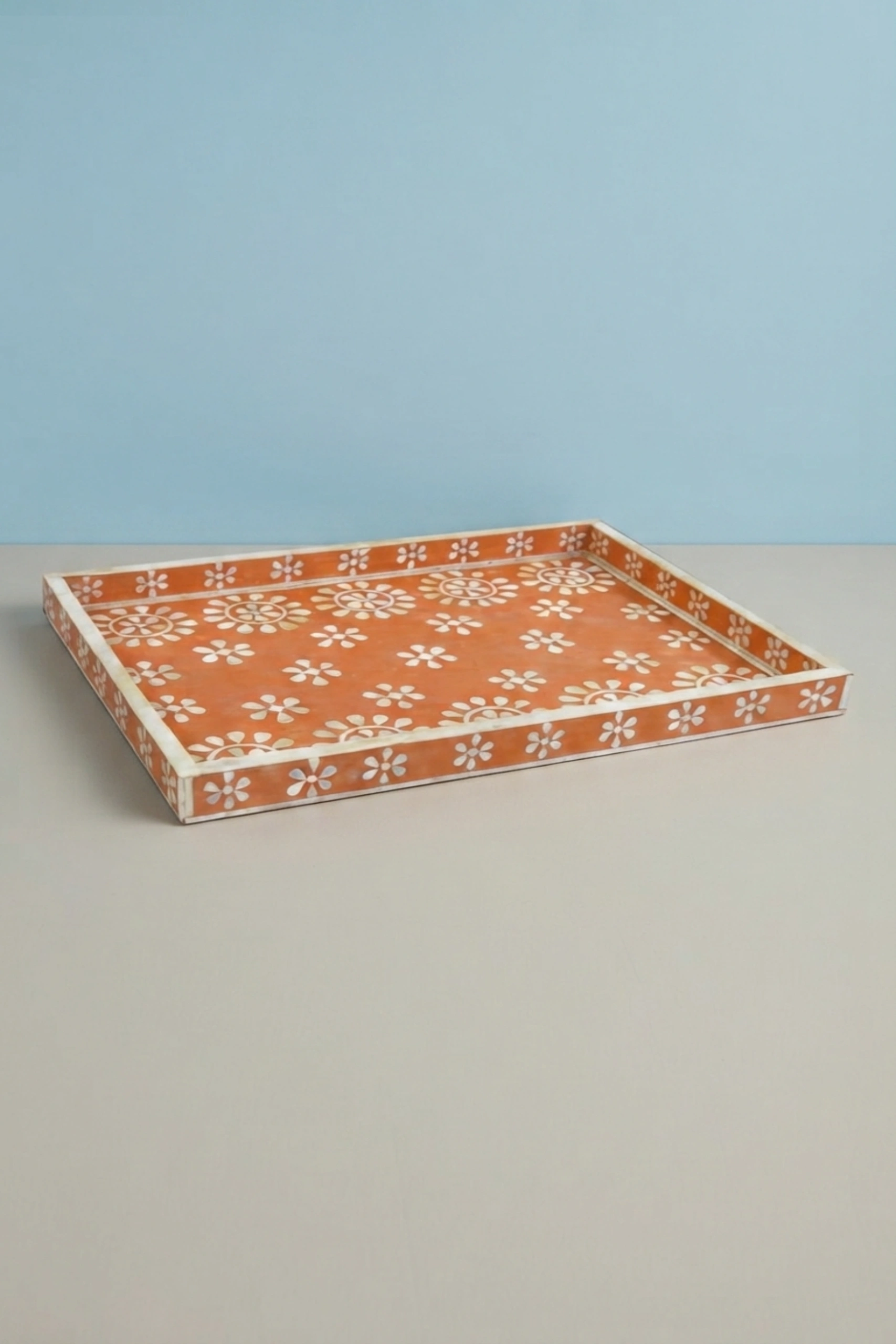 Flower Bone Inlay Tray Orange, buy flower bone inlay tray, luxury flower bone inlay tray, handcrafted flower bone inlay tray, handmade flower bone inlay tray, flower bone inlay tray online, bone inlayflower-bone-inlay-tray-orange-bone-inlay-furniture-botanical-design-decorative-tray-flower-pattern-handmade-bone-inlay-01.webp