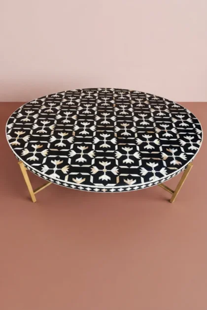 Gabi MOP Inlay Lotus Center Table Black Gold, buy gabi mop inlay lotus, luxury gabi mop inlay lotus, handcrafted gabi mop inlay lotus, handmade gabi mop inlay lotus, gabi mop inlay lotus online, gabigabi-mop-inlay-lotus-center-table-black-gold-black-furniture-furniture-table-gold-finish-lotus-design-lotus-pattern-mop-inlay-furniture-mother-of-pearl-inlay-01.webp