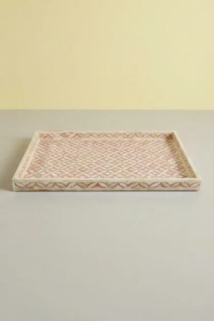 Geometric Bone Inlay Tray Pink, buy geometric bone inlay tray, luxury geometric bone inlay tray, handcrafted geometric bone inlay tray, handmade geometric bone inlay tray, geometric bone inlay giftgeometric-bone-inlay-tray-pink-bone-inlay-furniture-decorative-tray-geometric-design-geometric-pattern-handmade-bone-inlay-pink-furniture-01.webp