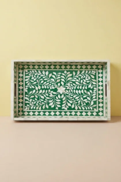Green Bone Inlaid Rectangular Tray Floral Design Bone Inlay Serving Tray, buy green bone inlaid rectangular, luxury green bone inlaid rectangular, handcrafted green bone inlaid rectangular, green bonegreen-bone-inlaid-rectangular-tray-floral-design-bone-inlay-serving-tray-bone-inlay-furniture-decorative-tray-floral-design-fl-01.webp