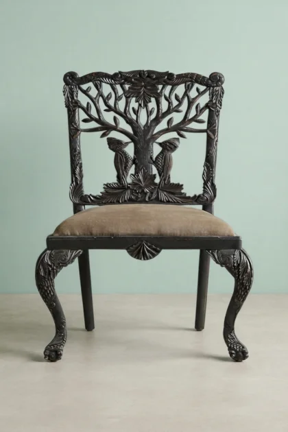 handcarved woodpecker dining chair black set of 2,black woodpecker carved chair pair,black handcarved woodpecker bird dining chair set,artisan woodpecker design black dining chairhandcarved-menagerie-woodpecker-dining-chair-black-set-of-2-accent-chair-black-furniture-chair-dining-room-furniture-dining-table-01.webp