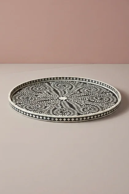 Large Round Bone Inlay Tray Floral Design Black, buy large round bone inlay, luxury large round bone inlay, handcrafted large round bone inlay, handmade large round bone inlay, large round bone giftlarge-round-bone-inlay-tray-floral-design-black-black-furniture-bone-inlay-furniture-decorative-tray-floral-design-floral-pattern-flower-motif-handmade-01.webp