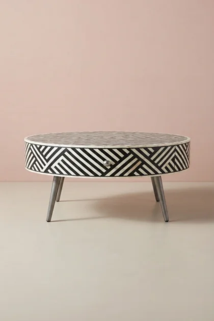 Luna Optical Bone Inlay Round Coffee Table Black, buy luna optical bone inlay, luxury luna optical bone inlay, handcrafted luna optical bone inlay, handmade luna optical bone inlay, luna optical, lunaluna-optical-bone-inlay-round-coffee-table-black-black-furniture-bone-inlay-furniture-center-table-coffee-table-furniture-table-handmade-bone-inlay-01.webp