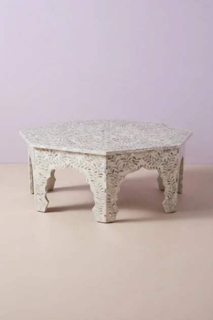 MOP Inlay Floral Octagonal Coffee Table Beige, buy mop inlay floral octagonal, luxury mop inlay floral octagonal, handcrafted mop inlay floral octagonal, handmade mop inlay floral octagonal, mop inlaymop-inlay-floral-octagonal-coffee-table-beige-center-table-coffee-table-floral-design-floral-pattern-flower-motif-furniture-table-mop-inlay-furniture-mother-o-01.webp
