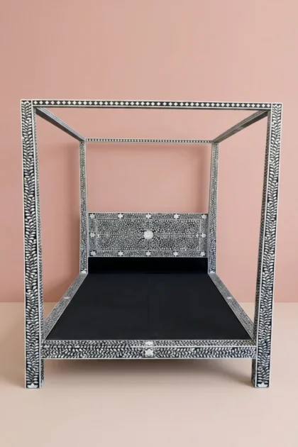 MOP Inlay Four Poster Single Bed Black, buy mop inlay four poster, luxury mop inlay four poster, handcrafted mop inlay four poster, handmade mop inlay four poster, mop inlay four poster online, mopmop-inlay-four-poster-single-bed-black-bedroom-furniture-beds-black-furniture-mop-inlay-furniture-mother-of-pearl-inlay-01.webp