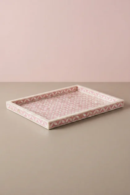 Pink MOP Inlay Tray Geometric Design, buy pink mop inlay tray, luxury pink mop inlay tray, handcrafted pink mop inlay tray, handmade pink mop inlay tray, pink mop inlay tray online, pink mop, mop traypink-mop-inlay-tray-geometric-design-decorative-tray-geometric-design-geometric-pattern-mop-inlay-furniture-mother-of-pearl-inlay-pink-furniture-01.webp