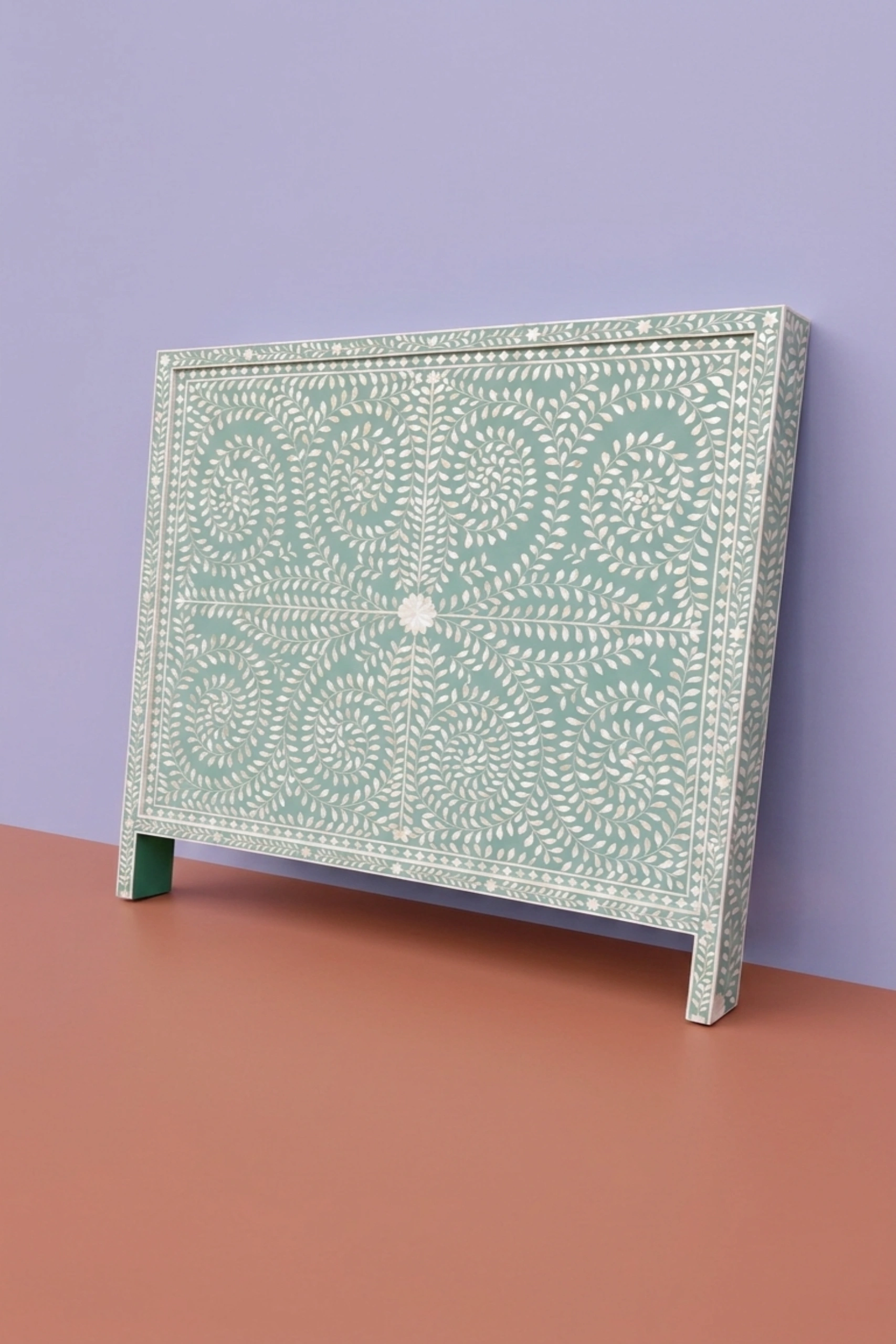 Scroll Vine Bone Inlay Headboard Sage Green, buy scroll vine bone inlay, luxury scroll vine bone inlay, handcrafted scroll vine bone inlay, handmade scroll vine bone inlay, scroll vine bone furniturescroll-vine-bone-inlay-headboard-sage-green-bone-inlay-furniture-green-furniture-handmade-bone-inlay-vine-pattern-01.webp