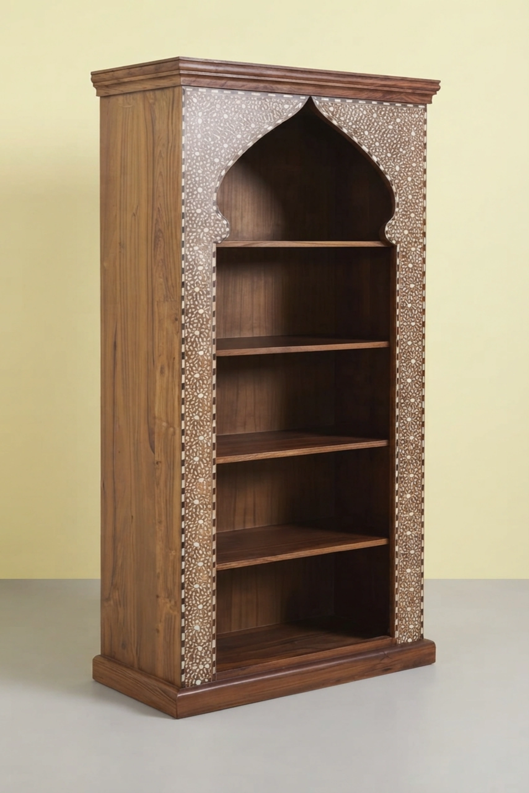 teakwood-bone-inlay-bookshelf-natural-bone-inlay-furniture-bookcase-bookshelf-handmade-bone-inlay-natural-wood-finish-03.webp Indian furniture, artisan furniture, bohemian decor, book storage, bookcase, bookshelf, buy bookshelf, display shelf, handcrafted, handmade, luxury home decor, natural, natural finish, natural wood, open shelving, shelving unit, solid teak, teak wood, teakwood, teakwood furniture