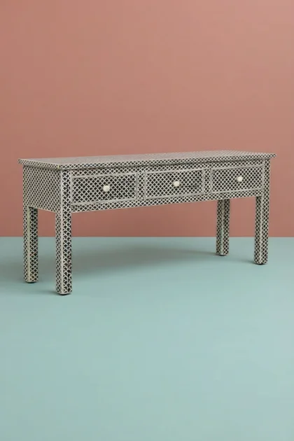 Black Bone Inlay Fishscale Console 3 Drawer, buy black bone inlay fishscale, luxury black bone inlay fishscale, handcrafted black bone inlay fishscale, handmade black bone inlay fishscale, black boneblack-bone-inlay-fishscale-console-3-drawer-black-furniture-bone-inlay-furniture-console-table-entryway-table-handmade-bone-inlay-01.webp